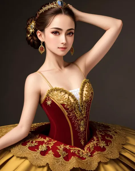 Masterpiece, absurdres,HDR ,highly detailed eyes and face, Primaballerina_tutu, a woman in a ballgown is posing for a picture ,wearing a Primaballerina_tutu, wearing a ballgown, cowboy shot<lora:ballgownBallerina:0.7>
