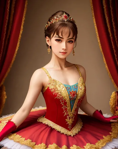 Masterpiece, absurdres,HDR ,highly detailed eyes and face, Primaballerina_tutu, a woman in a ballgown is posing for a picture ,wearing a Primaballerina_tutu, wearing a ballgown, cowboy shot<lora:ballgownBallerina:0.7>