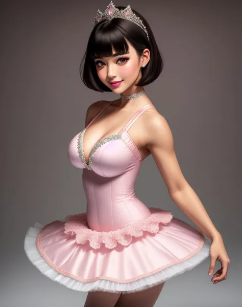 Masterpiece, high quality, 4K, beautiful design, shiny, from the front, award winning photo, extremely detailed, amazing, fine detail, absurdres, highly detailed ((dark haired haired Asian woman)), (((short hair))),extremely detailed eyes and face, by lee jeffries nikon d850 film stock photograph 4 kodak portra 400 camera f1.6 lens rich colors hyper realistic lifelike texture dramatic lighting unrealengine trending on artstation cinestill 800 tungsten,
1girl, solo, expressive look, (bob haircut, bob haircut with bangs, pink makeup on the nose,snub nose,snub nosed woman,smiling seductively,puffy lips, very detailed face, ulzzang-6500:1.255) HDR, highest quality, sexy tutu, sharp focus, looking at viewer, facing viewer, 4k,grey eyes beautifully detailed,a woman posing for a picture making a cute face,wearing a choker around the neck, facing the viewer, standing,(full body picture, visible tutu and skirt:1.3)
(big boobs:1.35)
Primaballerina_tutu, a woman in a blue ballerina dress posing for a picture,wearing a Primaballerina_tutu, ballerina posing <lora:Prima_Ballerina:0.75>