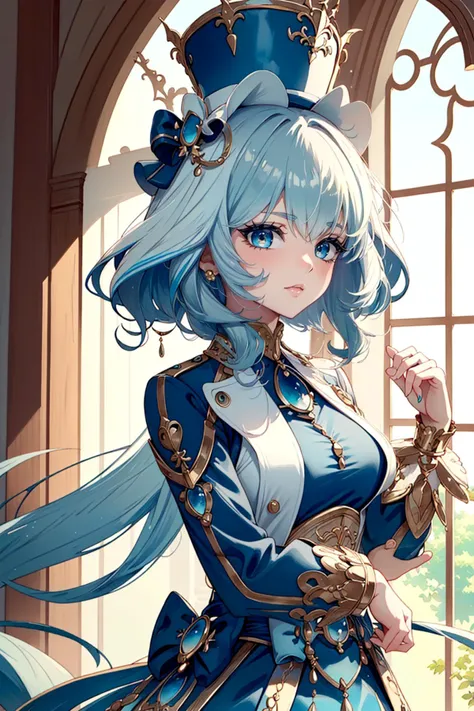 (;3:1.2),<lora:EnvyBeautyMix21:0.8>,(<lora:furina:0.8>,furina,white hair,streaked hair,blue hair,blue eyes,top hat),<lora:nilou_loha:0.8>, nilou,dancer,