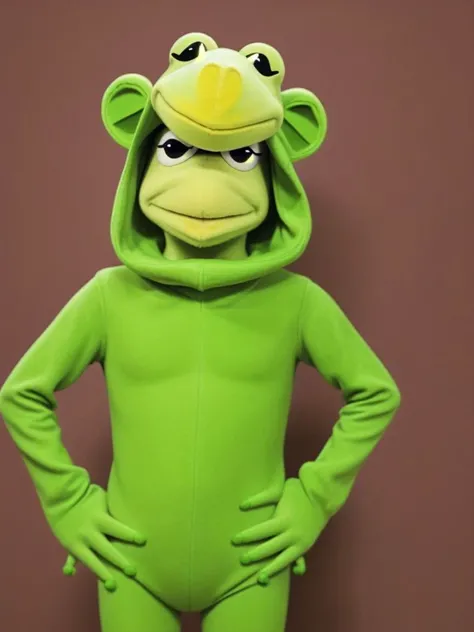 Kermit the Frog, Frog costume B, <lora:Kojimbomber-Frog-costume:1.00>