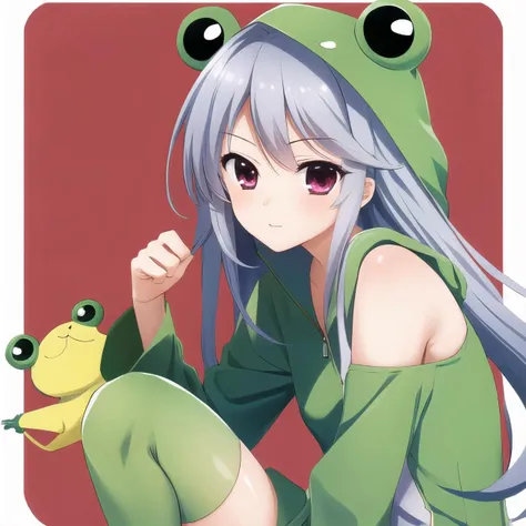 girl, skinny, sfw, solo, squatting, spread legs, green frog, animal hood, animal costume, black eyes, green hair, freckles, swamp, forest, lake, from above,
anime coloring, retro artstyle
<lora:xudc:0.7>