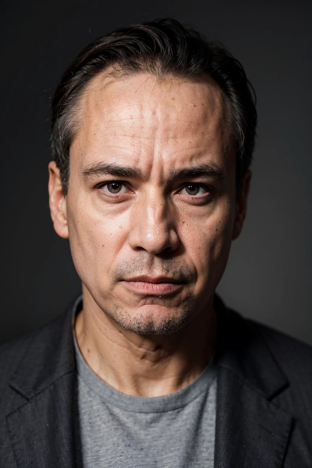 Man, age 46 years old, serious, portrait, linkedin, grey background