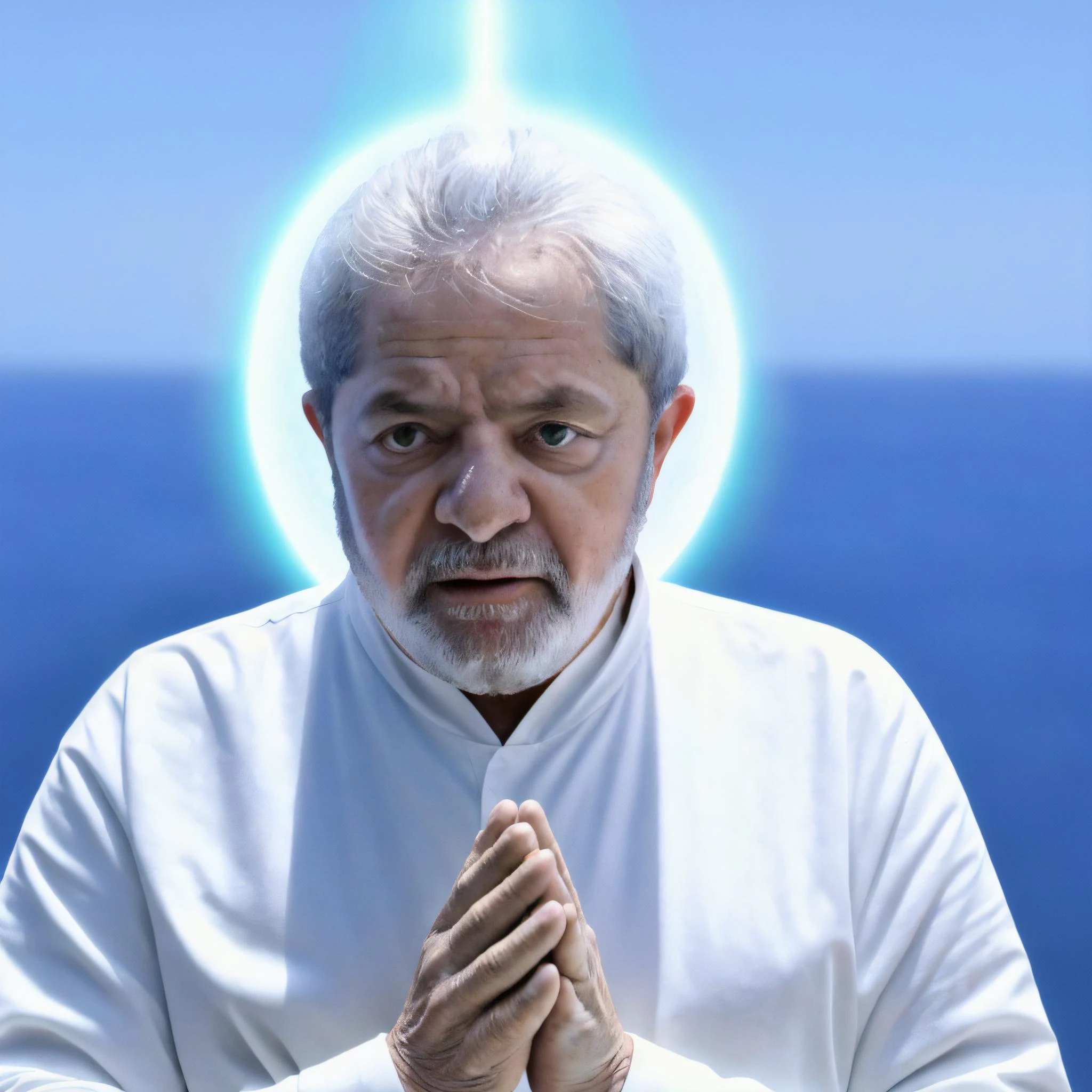 lula in heaven, white clothes, halo in head, praying pose , <lora:lula:0.8>