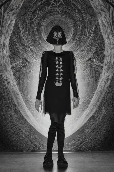 bilaterally symetrical, detailed symetry, cinematic film still photography by David Lynch of a young witch girl and a dark ritual, yoga pose, awaken kundalini shakti, etherous diaphanous see-through transparent clothes, sinister, dreadful, occult, esoteric, ancient, eldritch, otherworldly, unearthy, intricately detailed, depth of field, dramatic lighting