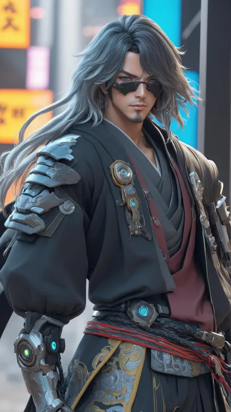 sehele style, (((full body view))), anime, a man cyber samurai, 8k, 16k, Unreal Engine 5, octane render, trending on pixiv, fanbox, skeb, masterpiece, smooth soft skin, big dreamy eyes, beautiful intricate colored hair, anime wide eyes, soft lighting, concept art, digital painting, by Seunghee Lee, <lora:Seunghee_Lee_Style_SDXL:0.7>