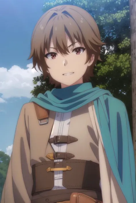 keyaru, <lora:keyaru s1-lora-nochekaiser:1>,
keyaru, short hair, (brown eyes:1.5), brown hair, male focus, smile, grin,
BREAK cape, armor,
BREAK outdoors, forest, nature, grass, trees, sun, sky, clouds,
BREAK looking at viewer, (cowboy shot:1.5),
BREAK <lyco:GoodHands-beta2:1>, (masterpiece:1.2), best quality, high resolution, unity 8k wallpaper, (illustration:0.8), (beautiful detailed eyes:1.6), extremely detailed face, perfect lighting, extremely detailed CG, (perfect hands, perfect anatomy),