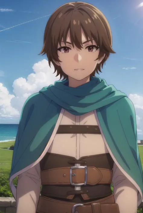 keyaru, <lora:keyaru s1-lora-nochekaiser:1>,
keyaru, short hair, (brown eyes:1.5), brown hair, male focus, smile, grin,
BREAK cape, armor,
BREAK outdoors, forest, nature, grass, trees, sun, sky, clouds,
BREAK looking at viewer, (cowboy shot:1.5),
BREAK <lyco:GoodHands-beta2:1>, (masterpiece:1.2), best quality, high resolution, unity 8k wallpaper, (illustration:0.8), (beautiful detailed eyes:1.6), extremely detailed face, perfect lighting, extremely detailed CG, (perfect hands, perfect anatomy),