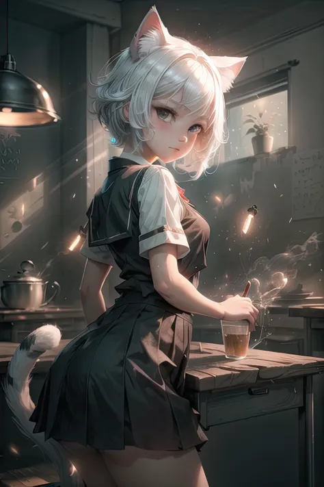 8k, best lighting, masterpiece, best quality, best luminosity, best shadow, particles, bloom, extra lights, cinematic lights, neko, cat ears, fluffy ears, white hair, short hair, 1girl, cute girl, school uniform, stocking, <lora:GlowingRunesAIV6:0.5>, <lora:眼睛双:0.3>, <lora:add_detail:0.5>, <lora:OC:0.3>