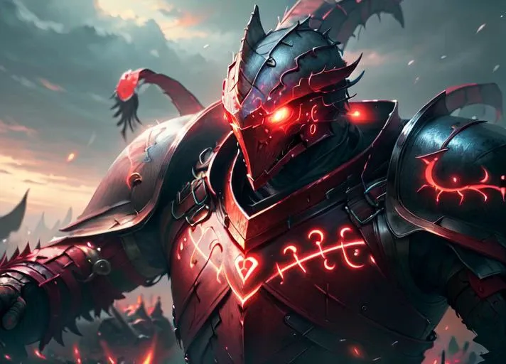 ((best quality)), ((masterpiece)), (detailed), <lora:GlowingRunesAIV6:.8> GlowingRunesAIV2_red, mega dragonknight