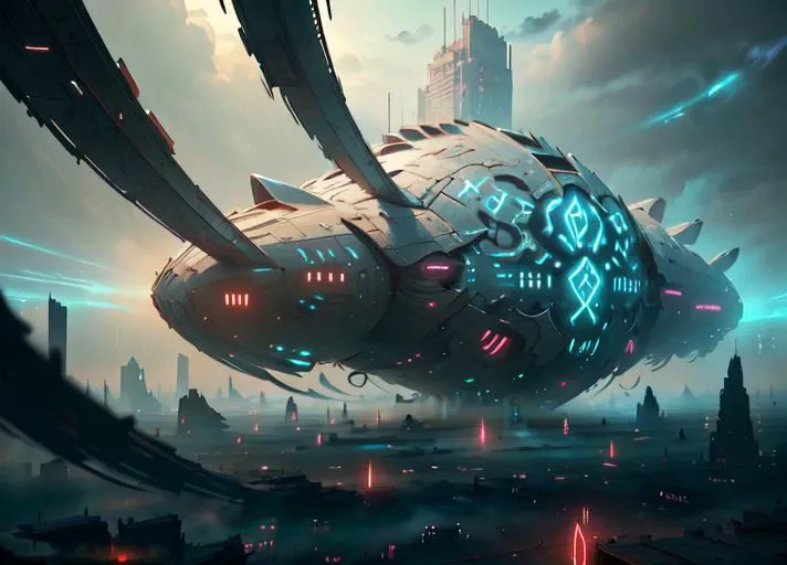 ((best quality)), ((masterpiece)), (detailed), <lora:GlowingRunesAIV6:.8> glowingrunesai, futuristic, sleek, megacity