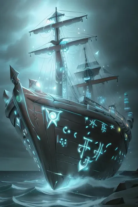 <lora:glowingrunesai_v10:1> glowingrunesai, (realistic:1.5), extremely detailed, hyper detailed, soft lighting, detailed background, extreme detail background, sharp details, ocean, sea, boat, ship