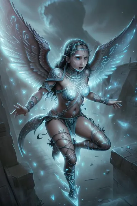 <lora:glowingrunesai_v10:1> glowingrunesai, (realistic:1.5), extremely detailed, hyper detailed, soft lighting, detailed background, extreme detail background, sharp details, sky, flying, wings, archangel, angel