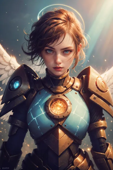 (masterpiece), (best quality:1.4), absurdres, [:intricate details:0.2], hyperrealistic, photography, kkw-ph1,
1 girl, adult (elven:0.7) woman, freckles, ruby eyes, ginger razor cut hair,
portrait,  looking down, solo, upper body, detailed background, (<lora:GlowingRunesAIV3:0.6>, GlowingRunesAIV2_paleblue theme:1.1), angelic face, bloodthirsty expression, knight, hovering in air, sunshine, floating light particles,  orange plate armor, divine ray of light, bright realistic lighting, burning village, epic atmosphere, halo above head,  tabard,  hair blowing in wind,
<lora:add_detail:0.5>