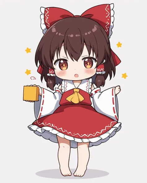 hakurei reimu,1girl, solo, red_bow, hair_tubes, white_background, hair_bow, open_mouth, simple_background, detached_sleeves, blush, barefoot, twitter_username, box, red_dress, wide_sleeves, chibi, long_sleeves, sweatdrop
<lora:hakurei_reimu_image6409_2023-12-06-000004:1>,star-shaped_pupils,symbol-shaped_pupils,. gorgeous,key visual, vibrant, studio anime,award-winning, professional, highly detailed,high budget, cinemascope