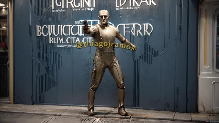 score_9, score_8_up, score_7_up, full body, full_shot, android, Bicentenary, holding with right hand pistol pointing and shooting upwards, city bank in the background, <lora:The_bicentennial_man:1>, <lora:PonyBackgroundDetailerV2:0.8>