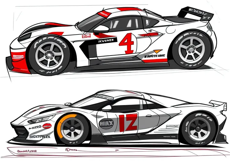 4x4 car sketch, three view, concept sketch, Racing driver, helmet,