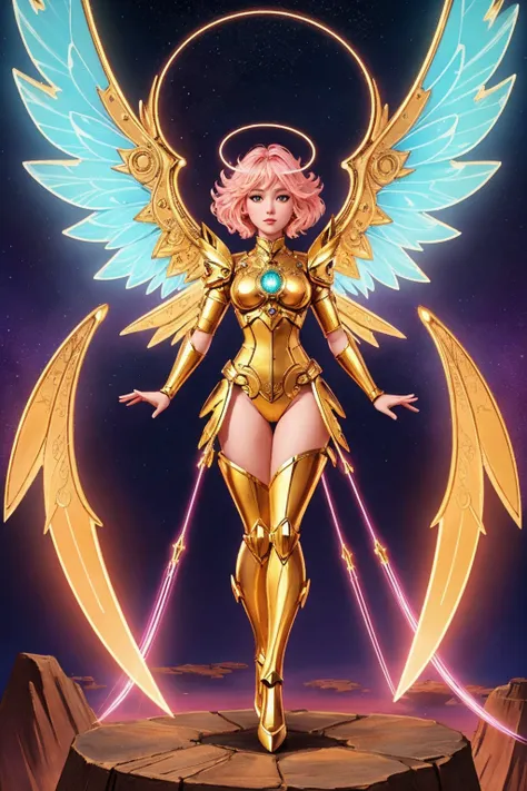 manga page illustration, upper body illustration, full body, fashion of cute mechangel, glowing 4 wings, solo, glowing armor, glowing halo, building, glowing mechanical 4 wings (intricate details, hyperdetailed:1.15), detailed, light passing through hair, (official art, extreme detailed, highest detailed)