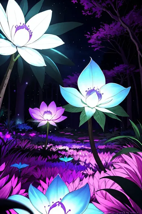 bioluminescent purple flower,fabulous night forest,magical radiance,Concept art,depth of field,Raw photo,realistic,cinematic lighting,soft shadows,sharp focus,fractal,colorful,depth of field,best quality,16k resolution,vivid colors,volumetric lighting,, sketch artstyle, graycale, monochrome,