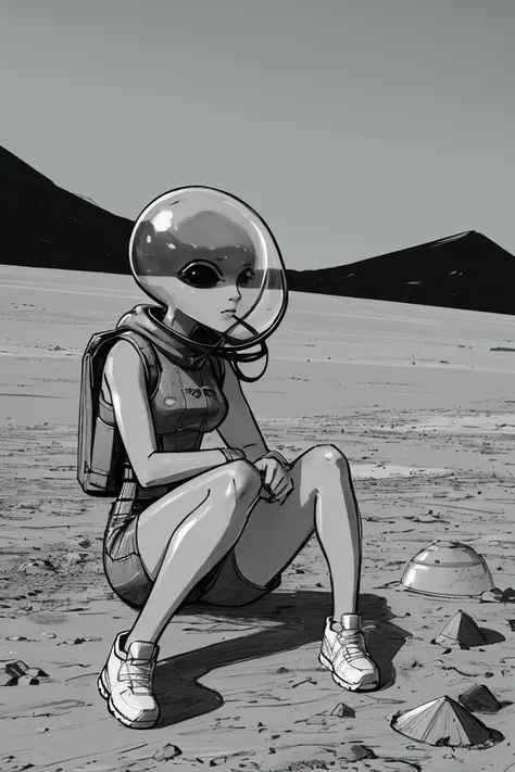 (superflat, flat shading, flat colors:1.1), 1girl, ,lying in a desert, face, anime, pablo picasso, zdzislaw beksinski, hr giger, jacek yerka, starry skies, cosmos, ink drawing