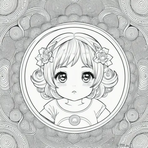 Kawaii style baby, fantasy, magical, mystical, unusual, black and white, wavey lines, realistic line art drawing, coloring book page, no noise, crisp thick lines, outline art, centred image, isolated on a white background