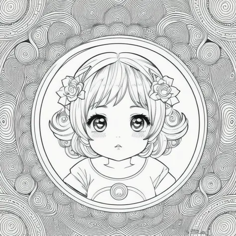 Kawaii style baby, fantasy, magical, mystical, unusual, black and white, wavey lines, realistic line art drawing, coloring book page, no noise, crisp thick lines, outline art, centred image, isolated on a white background