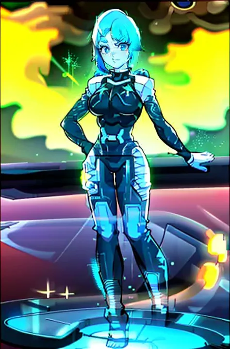 1girl, (unique hair, unique bangs), HologramCzar, (cyberspace:1.2), (hologram, translucent, translucent body, chromatic aberration, glowing, blue monochrome), full body, beautiful face, detailed eyes, detailed face, (masterpiece:1.2), hires, ultra-high resolution, 8K, high quality, (sharp focus:1.2), clean, crisp, cinematic,<lora:Hologram-v1:1.6>