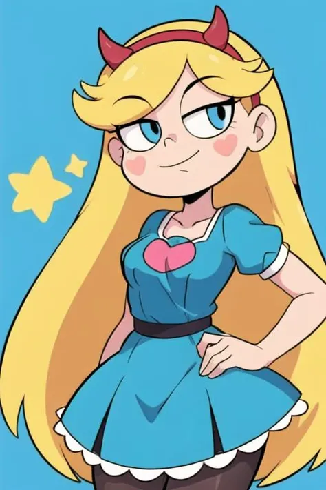 <lora:starButterflyLora_oldVers:0.6>
masterpiece, highquality, 1girl,red_fake_horn,hairband, aqua_dress, blonde_hair, blue_eyes, heart, long_hair, star_\(symbol\),pantyhose, ray tracing reflections, perfect faces, fine details, high textures, ultra hyper sharp, insanely detailed and intricate, super detailed, hdr ultra high quality, high detail, 4k