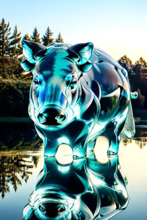 blue tinted glasssculpture of a wild boar, in the middle of a lake, realistic, highly detailed, <lora:Style GlassSculptures transparent translucent glasssculpture:0.9> transparent translucent, masterpiece, best quality