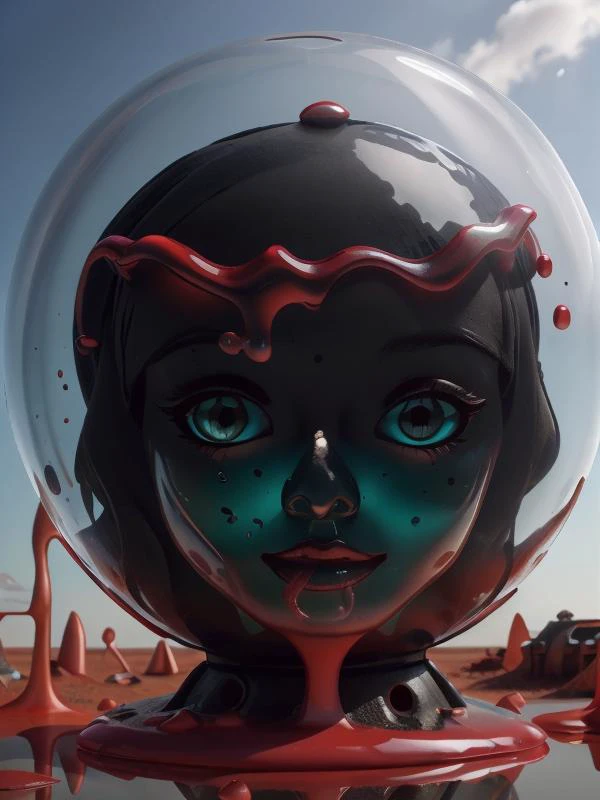 Slimy girl against a wasteland background, (best quality:1.5) 1girl, <lora:slimegirls:0.8> slime, goo, <lora:Muf:0.8> MUF, teenage girl, belle, pretty face, (detailed drawn face)++, (correct eyes)++, focus on face, (correct hands, correct fingers, perfectly drawn eyes and hands), (short two-toned hair, black and red hair)+, correct proportions, far shot, top view, full body showing, epic wasteland dump scenery, <lora:GelatinTech:0.3> <lora:lora_perfecteyes_v1_from_v1_160:0.3> photo of perfecteyes eyes, perfecteyes eyes <lora:epiCRealismHelper:0.3> <lora:GoodHands-vanilla:0.8> <lora:zoom_slider_v1:-2> <lora:model_full_body_v1:0.3> MFBP1 <lora:CheeseOnTopStyle:0.8> CheeseOnTopStyle, acid cheese, <lora:glasssculpture_v8:0.3> glasssculpture , translucent, transparent, reflection, bubbles inside