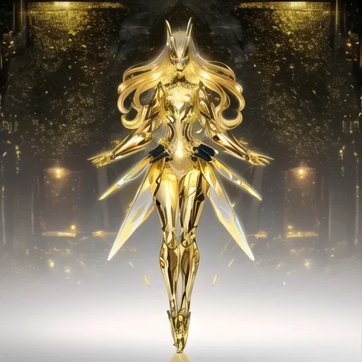 ((best quality)), ((highly detailed)), masterpiece, ((official art)), (detailed eyes, deep eyes), (1girl:1.33, solo), ((android)), robot limbs, robot body, (gold_(substance)), biomechanical, mechanization, (metal skin:1.33), lights, LEDs, wires, cables, shiny skin, robot joints, (metallic hair:1.3), (motorcycle helmet, covered face, face hidden, spikes, <lora:glassSculptures_v05SomeDallEWatermarks:.9>, full body, transparent, translucent, glasssculpture
