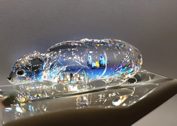 realistic glasssculpture of a rabbit, translucent, transparent, detailed cityscape background, street, reflections. cgsociety masterpiece, flowers everywhere, artstation trending, by rossdraws, ghibli, Kimi no Na wa, greg rutkowski