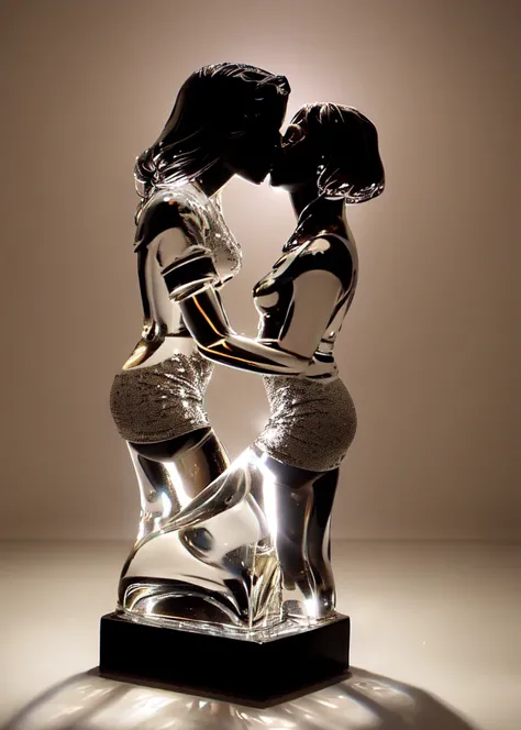 yuri realistic glasssculpture of 2girls, kiss, couple, dramatic lighting, illustration by Greg rutkowski, yoji shinkawa, 4k, digital art, concept art, trending on artstation