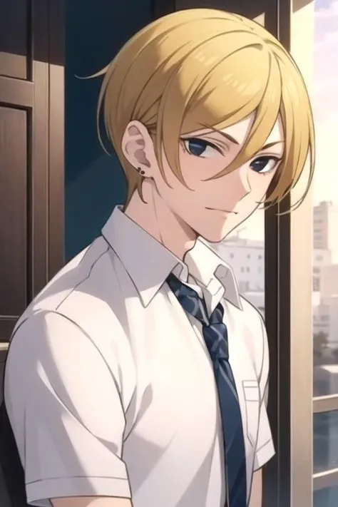masterpiece, best quality, game cg, 1boy, solo, male focus, looking at viewer, upper body, , <lora:yoshito_haruno:0.68>, yoshito_haruno, blonde hair, black eyes, flannel shirt, , medieval europe, HDR