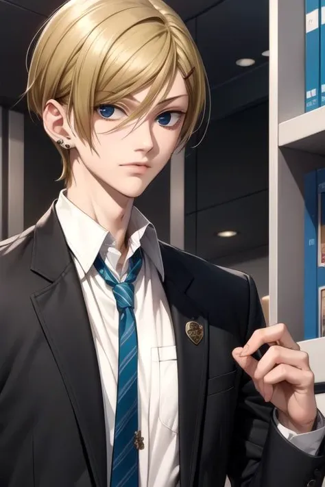 masterpiece, best quality, wallpaper, 1boy, solo, male focus, looking at viewer, upper body, , <lora:yoshito_haruno:0.76>, yoshito_haruno, blonde hair, black eyes, , caps, science fiction superhero,