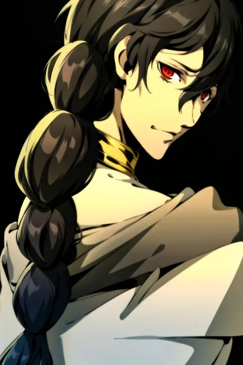 best quality, masterpiece, solo, 1boy, <lora:judar-10:0.9>, judarv1, single braid, looking at viewer,, <lyco:Soejima-000023:1.0>, persona portrait,