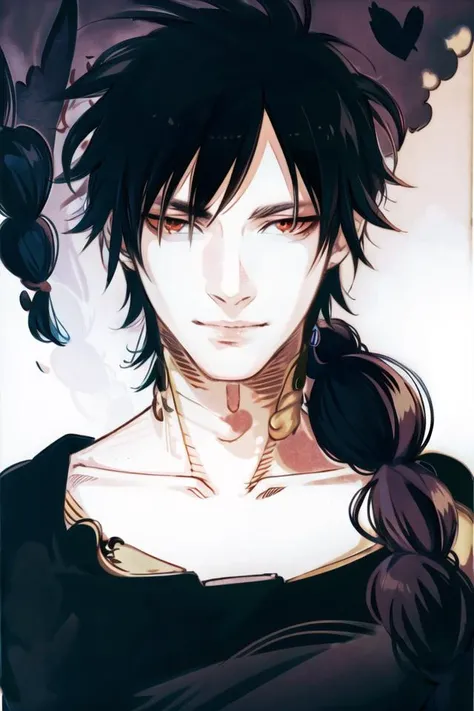 best quality, masterpiece, solo, 1boy, <lora:judar-10:0.9>, judarv1, single braid, looking at viewer, portrait,, <lora:amano_yoshitaka_offset (1):1>, amano yoshitaka,