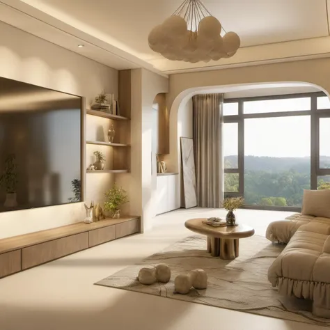 naiyou, <lora:naiyou_xl-000018:1>,living room,HDR,UHD,8K,best quality,(realistic:2.0),masterpiece,Highly detailed,castle view is outside the window