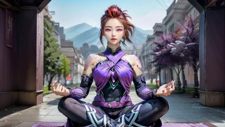 (masterpiece:1.2, best quality),Useful Quality,1milf,1girl,full body,((purple eyes, red medium hair,meditation pose:1.2)),small breasts,beautiful detailed eyes,perfect slim body,perfect face,Fixhand,perfect hands,nice hands(shy face),perfect eyes,seductive eyes,mature woman,tempting,detailed fingers,nice fingers,perfect smile,((masterpiece)),(best quality),intricate detailed,(Hyperrealistic),absurd res,perspective,highly detailed,perfect body,perfect posture,perfect legs,long legs,slim legs,sweating face,detailed background,perfect eyes,looking at the viewer,full face blush,(pureerosface_v1),<lora:more_details:0.4>,<lyco:GoodHands-beta2:1>,<lora:add_brightness:1>,<lora:Dota2AntimageWei:0.8>,<lora:koreanDollLikeness_v20:0.4>,<lora:ponytail_weave_hairstyle:0.6>,(gorgeous beautiful 24 age years old sexy women:0.3),highly detailed,slim and lean,detailed face,(8k high),(detailed bluish purple eyes),(red hair),(antimage wei, meditating),single thighhigh,long hair,solo,tending on artstation,(shoulder tattoo:1.2),starry night,cosmic,leaning forward,