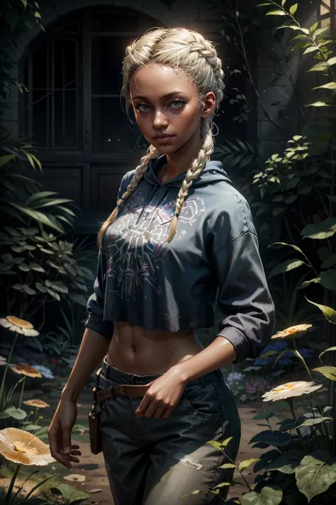 ((masterpiece, best quality))
<lora:add_detail:0.8>
 <lora:FarCryNewMickey:0.8>
FarCryNewMickey, 1girl, solo, brown eyes, braids, blonde hair, roaming through a mystical, overgrown garden filled with oversized, glowing mushrooms