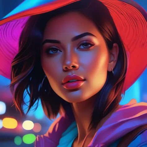 an image picture of a young beautiful gorgeous woman, colorful, <lora:NeonifyV2-000004:0.75> | neon realism
