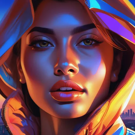an image picture of a young beautiful gorgeous woman, colorful, <lora:NeonifyV2-000004:0.75> | neon realism