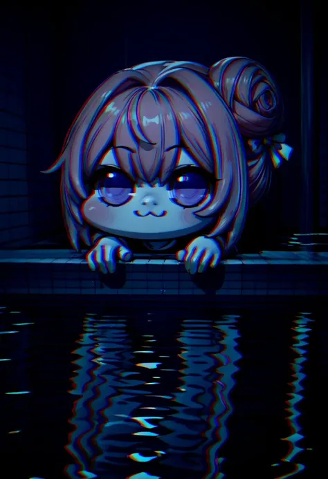 score_9,score_8_up,score_7_up,night, dark environment, 
BREAK
poolrooms, 3d, no humans, indoors, scenery, water, tile floor, tile wall
BREAK
doro, creature, :3, chibi, pink hair, purple eyes, hair bun, hair bow, no humans, white skin, four legs, solid circle eyes, no pupils, glowing eyes,chromatic aberration,
 <lora:background_liminalspaces_ponyXL:1> <lora:chromaticAberrationPDXL2_v3:1> <lora:Doro_X_PDXL_V1:0.7>