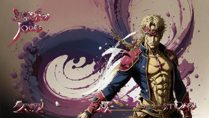 (masterpiece), (best quality), (hires),
jojos5standintro,style parody, jojo background, (solo:1.5),high contrast, pale color,stand \(jojo\), chopsticks,
<lora:jojostyle-ver-n1:0.8>,
