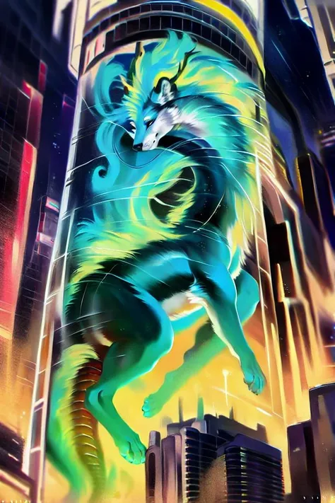 safe, beautiful, incredible, impressive, bakemonoy, belsnep, chunie, girlsay, honovy, juiceps, digital painting \(artwork\), 
cityscape, city background, science fiction, detailed background, (containment tube), 
solo, eastern dragon, feral, long body, flaming mane, coiling, macro, 4 legs, 
<lora:ContainmentTube:1>