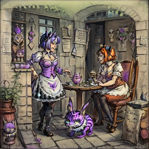 cheshire cat chatting with Alice, detailed <lyco:DonMZ1ll3:0.8>