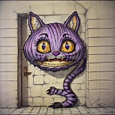 cheshire cat on wall<lyco:DonMZ1ll3:0.8>