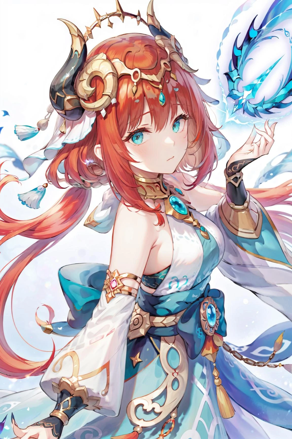 ultra-detailed,(best quality),((masterpiece)),(highres),original,extremely detailed 8K wallpaper,(an extremely delicate and beautiful),best_hand
anime,
1girl,nilou (genshin impact),red hair,aqua eyes,hair ornament,horns,white background,
<lora:nilou_xl:0.7>,