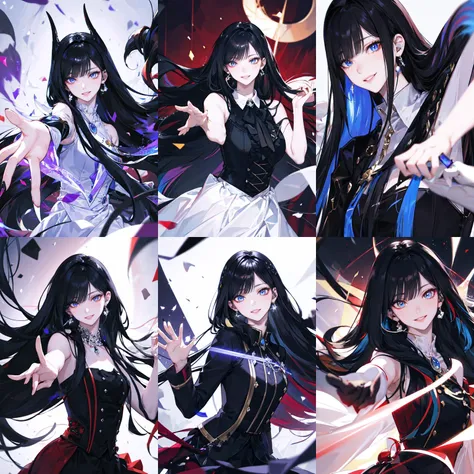 (otherworldly, otherworldly atmosphere, otherworldly appearance), highly insanely detailed, masterpiece, top quality, best quality, highres, 4k, 8k, RAW photo, (long_hair, long hair), collar, earrings, jewelry,
(random colors cloth, random colors hair, random long hair, dynamic hair, glowing hair),
long hair, eyelashes, eyeliner, makeup, hair over one eye,
(dynamic pose), (dynamic weather),
<lora:Karina_v23:0.8>,
1girl, close-up, face, black hair, long hair, soft lighting, depth of field, bokeh, parted lips, blunt bangs,
(smiling at viewer), (fantasy world)