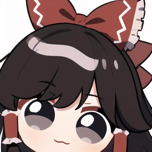 masterpiece, best quality, chibi, close-up, light smile, white background, looking at viewer, <lora:Ding:0.7>,   <lora:ReimuLORA:0.8>, Hakurei Reimu, hair bow, black hair, black eyes